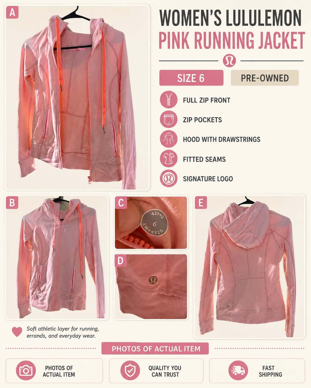 Lululemon Street to Studio Hooded Jacket Pink Size 6